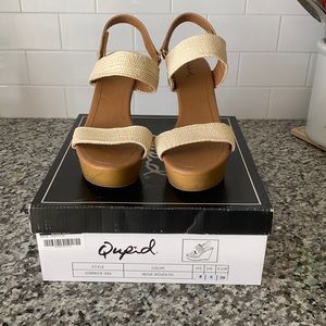 Qupid Woven Nude Wedges, Gently Used